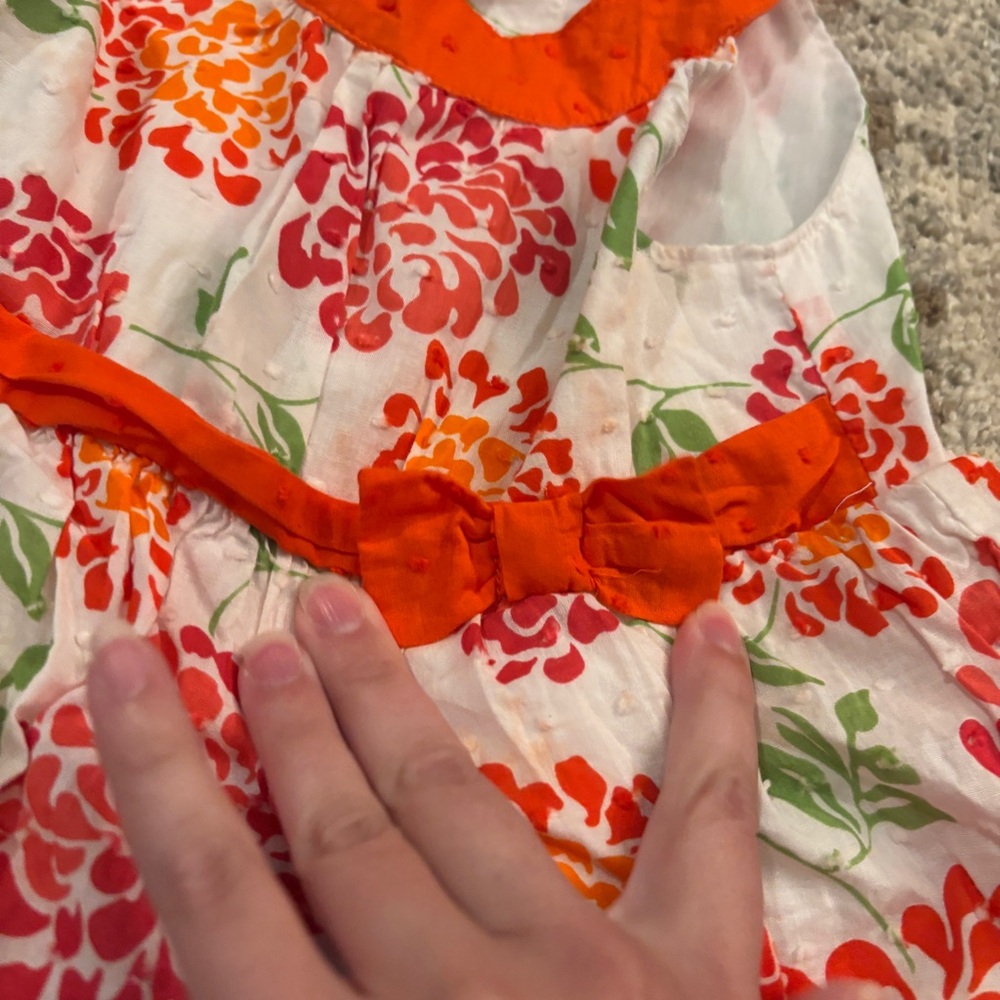 Penelope Mack Girls Floral Tiered Ruffle Dress Orange Trim Size 3T - Picture 2 of 7